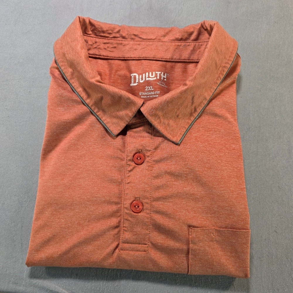Duluth Trading Co Mens 2XL Polo Shirt Heathered Coral Orange Stretch Fit